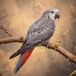 a red and gray parrot is perched on a tree branch