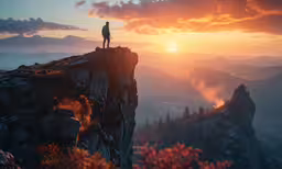 a person standing on top of a cliff overlooking a forest