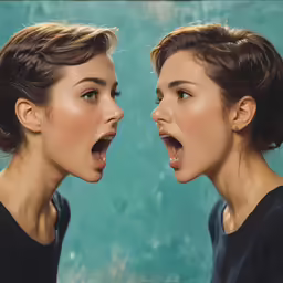 two women with their mouths open with one looking at the other