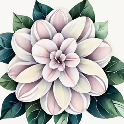 a flower with green leaves on it
