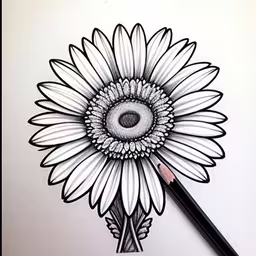 pencil drawing of a sunflower with a big black eye
