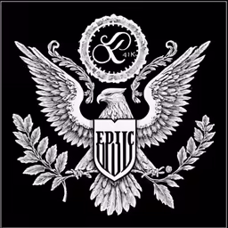 an eagle and shield with the word effus in the middle