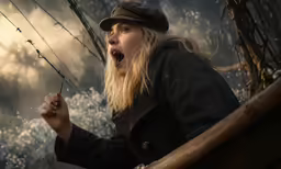 a woman with a hat and holding a fishing pole