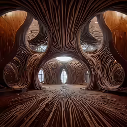 a large area with wood structure in the center of it