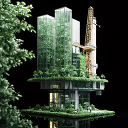 a tall building with many green plants growing on it