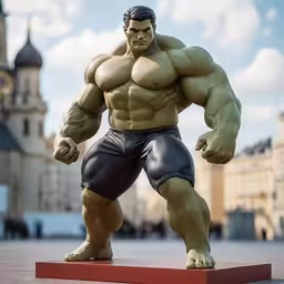 a statue is displayed in front of a large building