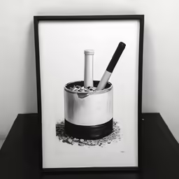 an black and white photograph with two cigarettes