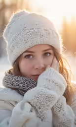 the woman is wearing a winter hat and scarf