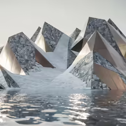 abstract architecture designed to look like large blocks floating on water