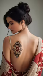 a woman with tattoos in her back