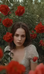 a beautiful young woman posing for a portrait surrounded by flowers