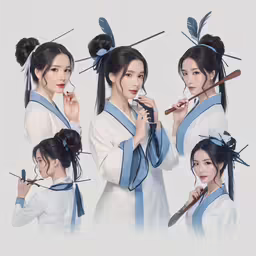 a bunch of women in oriental clothing, wearing some kind of hair style