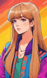 anime character with long hair and blue eyes,a blonde haired girl is staring into the camera