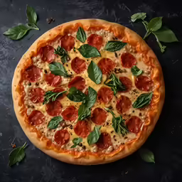 an image of a pizza that is decorated with basil