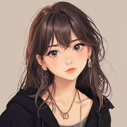 a digital drawing of an asian woman wearing ear rings
