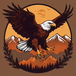 the eagle and mountains, with a full moon in the background,an eagle flying in front of a mountain range