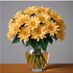 a vase with yellow daisies in it on top of a table