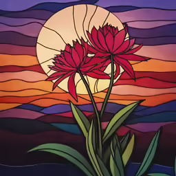 a painting of two flowers in the sunlight