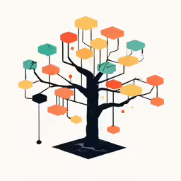 the illustrated tree is made with different colored shapes