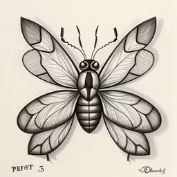 a drawing of a black and white butterfly,a butterfly with black and white wings on the back