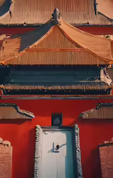 the view of a door on a tall building