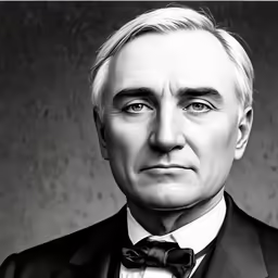 black and white photograph of a man in a suit with a bow tie