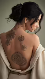 a beautiful young woman with tattoos on her back