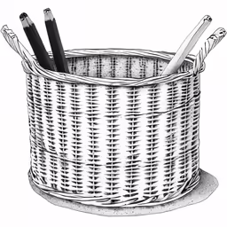 a basket is shown with three pencils in it