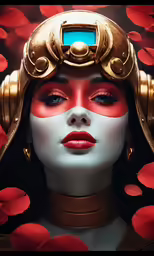 an image of a woman with red flowers around her