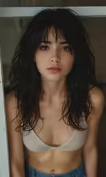 an attractive young asian woman standing in front of the doorway