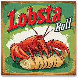 lobster claw advertising sign in a shop window