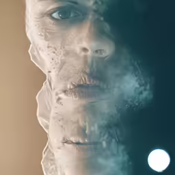 a person has a blurry photo of his face and body
