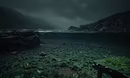 a dark photo of a field with some plants on it