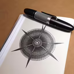 the pen is on top of a sketchbook