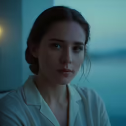 a close up of a person wearing a white shirt