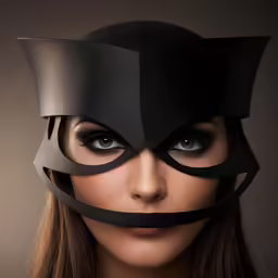 a woman wearing a black mask with the side cut out