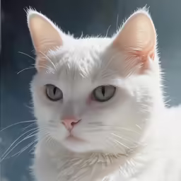 the white cat has big blue eyes and very long whiskers