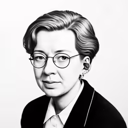 a woman in glasses is looking straight ahead