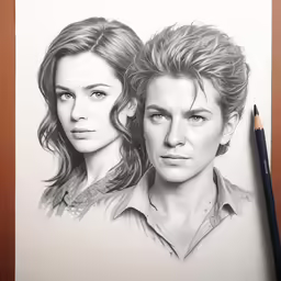 an artist drawing of two actors from the tv series bones