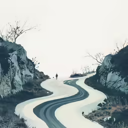 a lone person standing on a long winding road