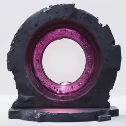 a sculpture with a bright red wheel on it