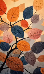 a painting with leaves on it on the wall