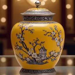 an ornate chinese vase in a room