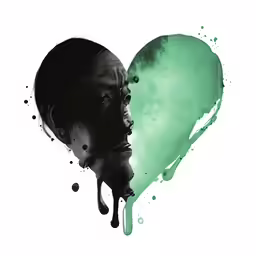 a painting of a man and a heart with liquid