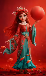 a girl in red and teal outfit holding a basketball
