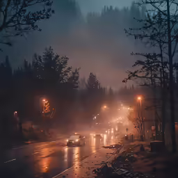 the traffic is in heavy downpour on the street