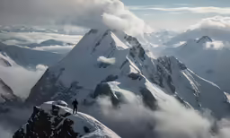 a man stands on top of a snowy mountain