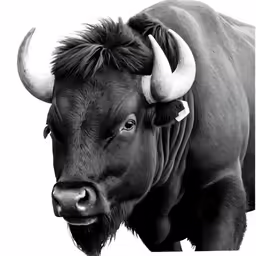 a cow with horns standing by itself in the snow