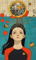 a drawing of a girl with an earth globe above her head