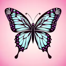butterfly with purple outline on pink background,a large butterfly in various stages of flight